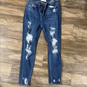 Trendy Distressed Skinny Jeans in Deep Blue